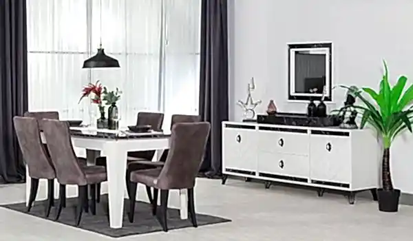 Beyaz Avrupa Yemek Odası Takımı