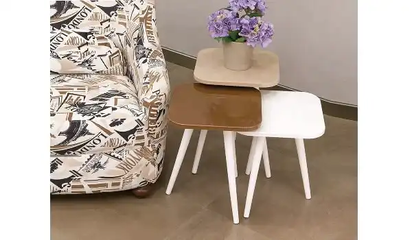 Ay Işığı Üçlü Zigon Sehpa - Kahve Cappucino Beyaz