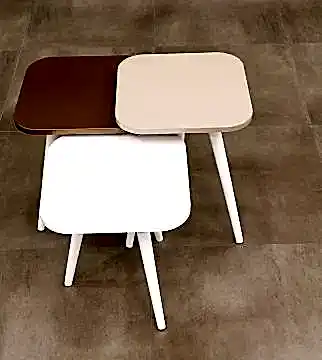 Ay Işığı Üçlü Zigon Sehpa - Kahve Cappucino Beyaz