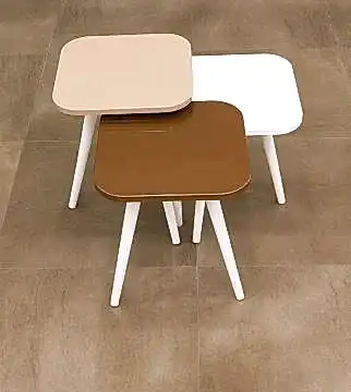 Ay Işığı Üçlü Zigon Sehpa - Kahve Cappucino Beyaz