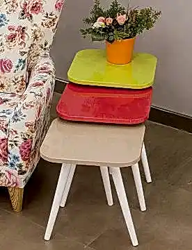 Ay Işığı Üçlü Zigon Sehpa - Verde Çilek Cappucino