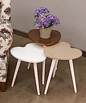 Pınar Üçlü Zigon Sehpa - Kahve Cappucino Beyaz
