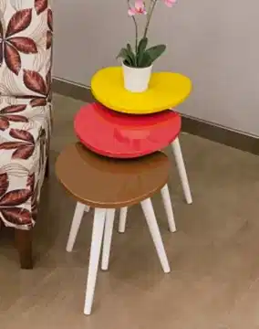 Pınar Üçlü Zigon Sehpa - Sarı Çilek Kahve