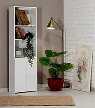 Marmaris 5 Raflı Kapaklı Kitaplık - Beyaz