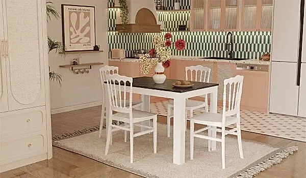 Mirage Masa + Miray 4 Adet Sandalye Takımı - Beyaz