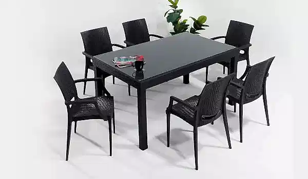 Rattan Large Kollu Camlı Masa Takımı