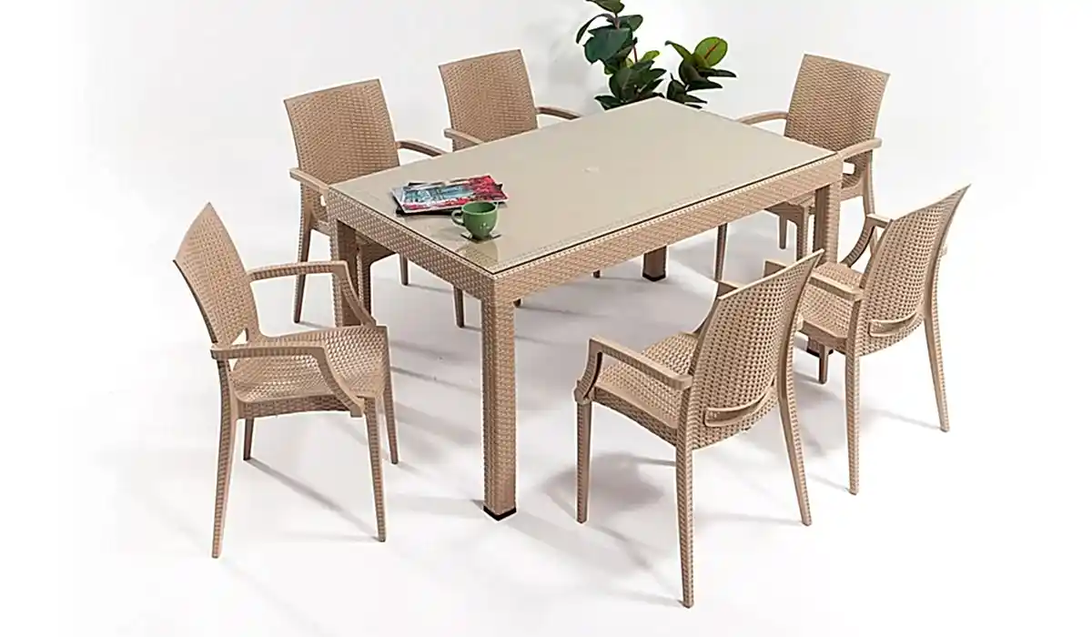 Rattan Large Kollu Camlı Masa Takımı