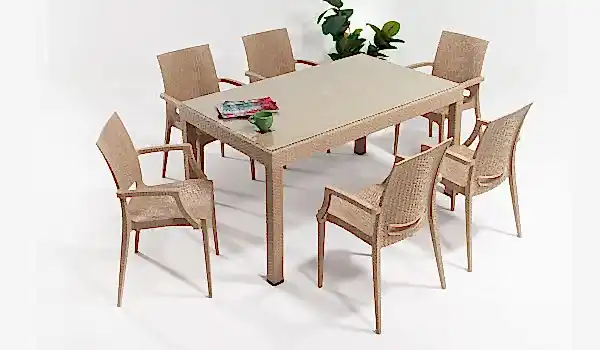 Rattan Large Kollu Camlı Masa Takımı