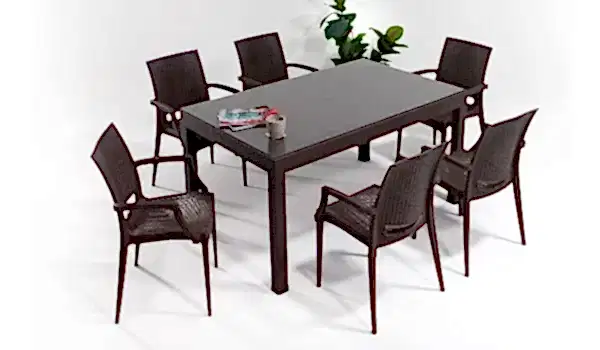 Rattan Large Kollu Camlı Masa Takımı