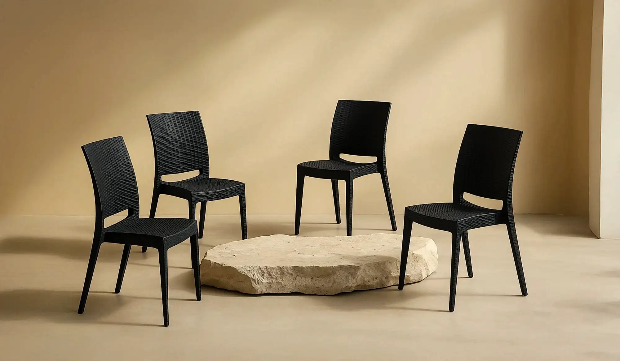 4 Adet Rattan Sandalye - Antrasit (Online'a Özel)