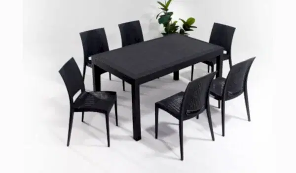 Rattan 90*150 Kolsuz Camsız Antrasit Masa Seti (6 kişilik) (Online'a Özel)