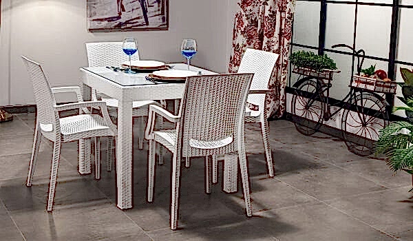 Rattan Kollu Camlı Masa Takımı